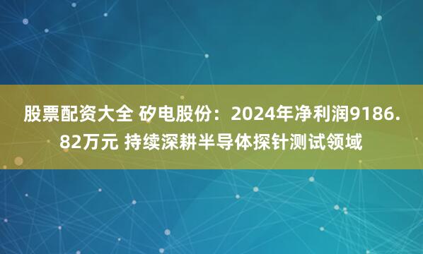 股票配资大全 矽电股份：2024年净利润9186.82万元 持续深耕半导体探针测试领域