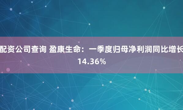 配资公司查询 盈康生命：一季度归母净利润同比增长14.36%